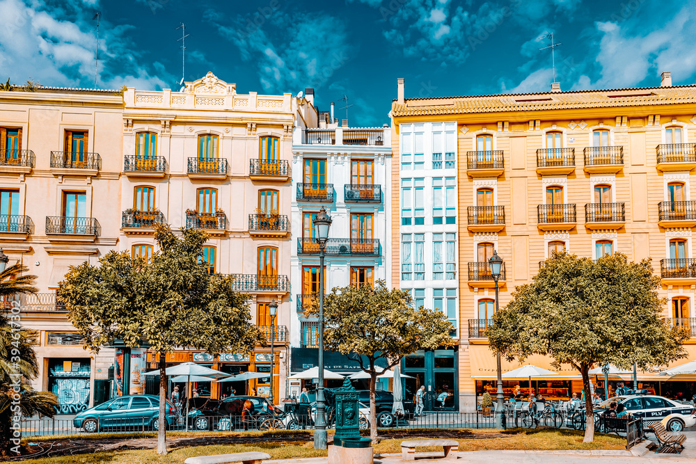 VALENCIA, SPAIN - SEPT 10: Cityscape of Valencia. September 10, 2014 in Valencia, Spain. Every year,Valencia(third size population  city in Spain)welcomes more than 4 million visitors.