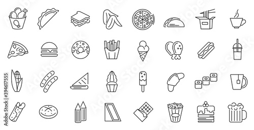 Fastfood Sign Thin Line Icon Set. Vector