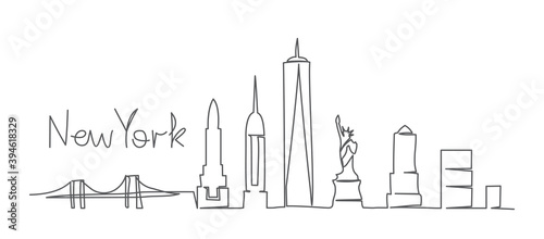 New York One line drawing New York illustration in line style on white background