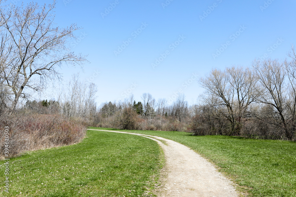 Hiking trail through Beatty Point Park in the early spring. Braddock Bay Wildlife Management area in the town of Greece, New York. Hiking trail through Beatty Point Park in the early spring. Braddock Bay Wildlife Management area in the town of Greece, New York.