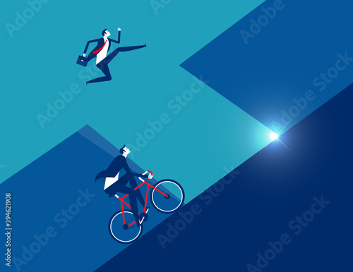 Business person running with ride bicycle to competition