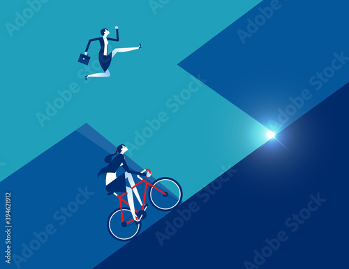 Business person running with ride bicycle to competition