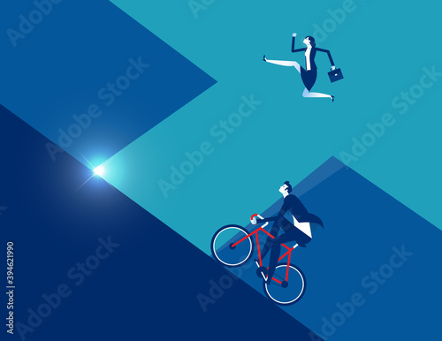 Business person running with ride bicycle to competition