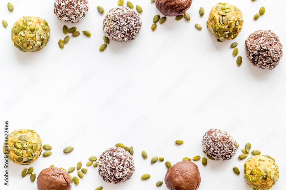 Food pattern of homemade energy balls with dried fruita and coconut Food pattern of homemade energy balls with dried fruita and coconut