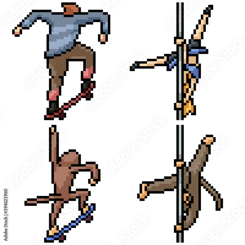 pixel art set isolated human monkey action