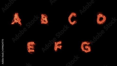 Alphabet Letters Abstract Animation Set with Electricity Effect. Matte Channel Video.  photo