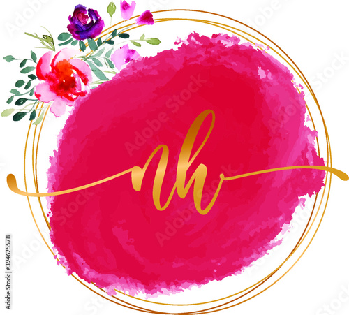 NH N  H initial watercolor abstract  logo template vector image.
