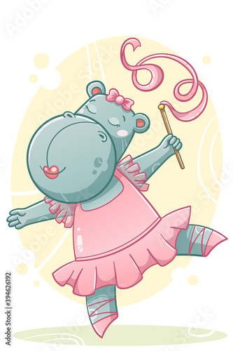 Cute dancing hippo. Hand drawn vector illustration with separate layers.