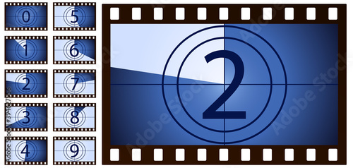 retro film countdown blue on white background. Isolated vector objects. EPS 10