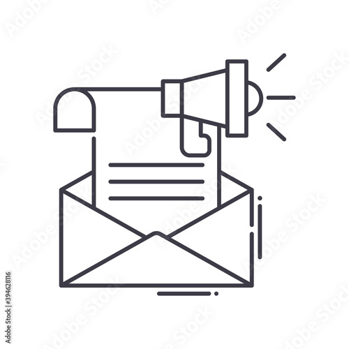 Email marketing plan icon, linear isolated illustration, thin line vector, web design sign, outline concept symbol with editable stroke on white background.