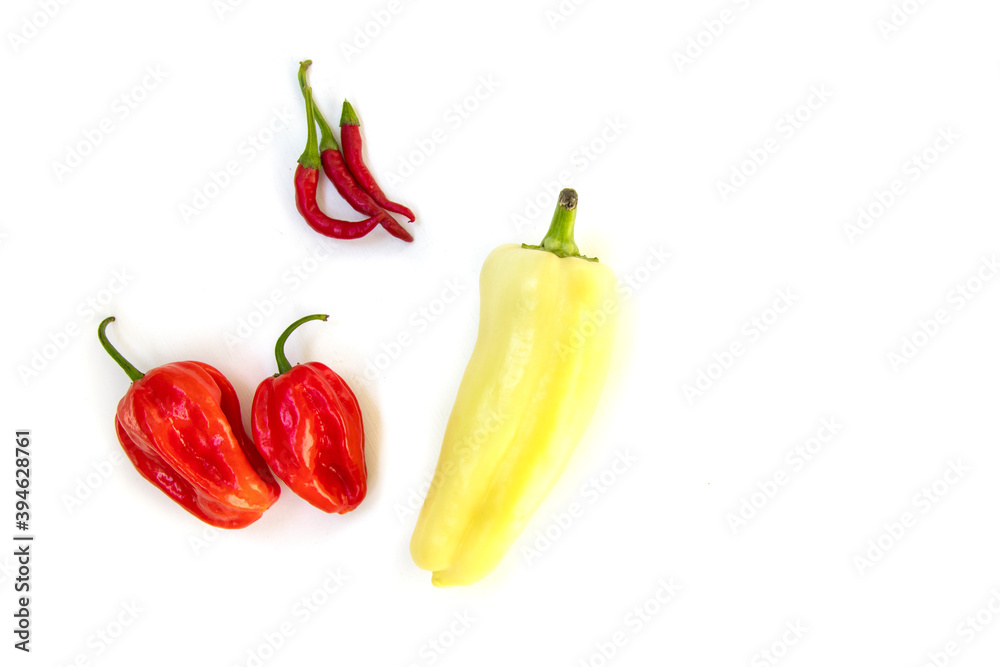 yellow red pepper on a white background, proper nutrition yellow red pepper on a white background, proper nutrition