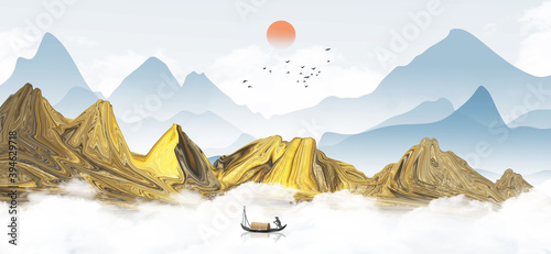 Chinese ink landscape painting with artistic conception of Chinese style