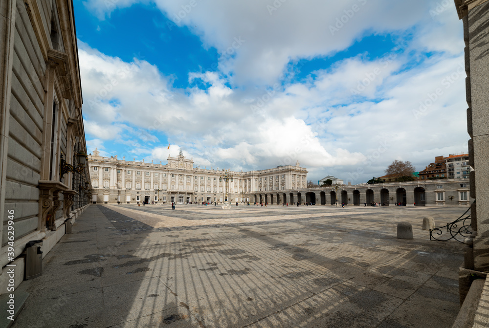 World famous Palacio Real in Madrid under a cloudy sky