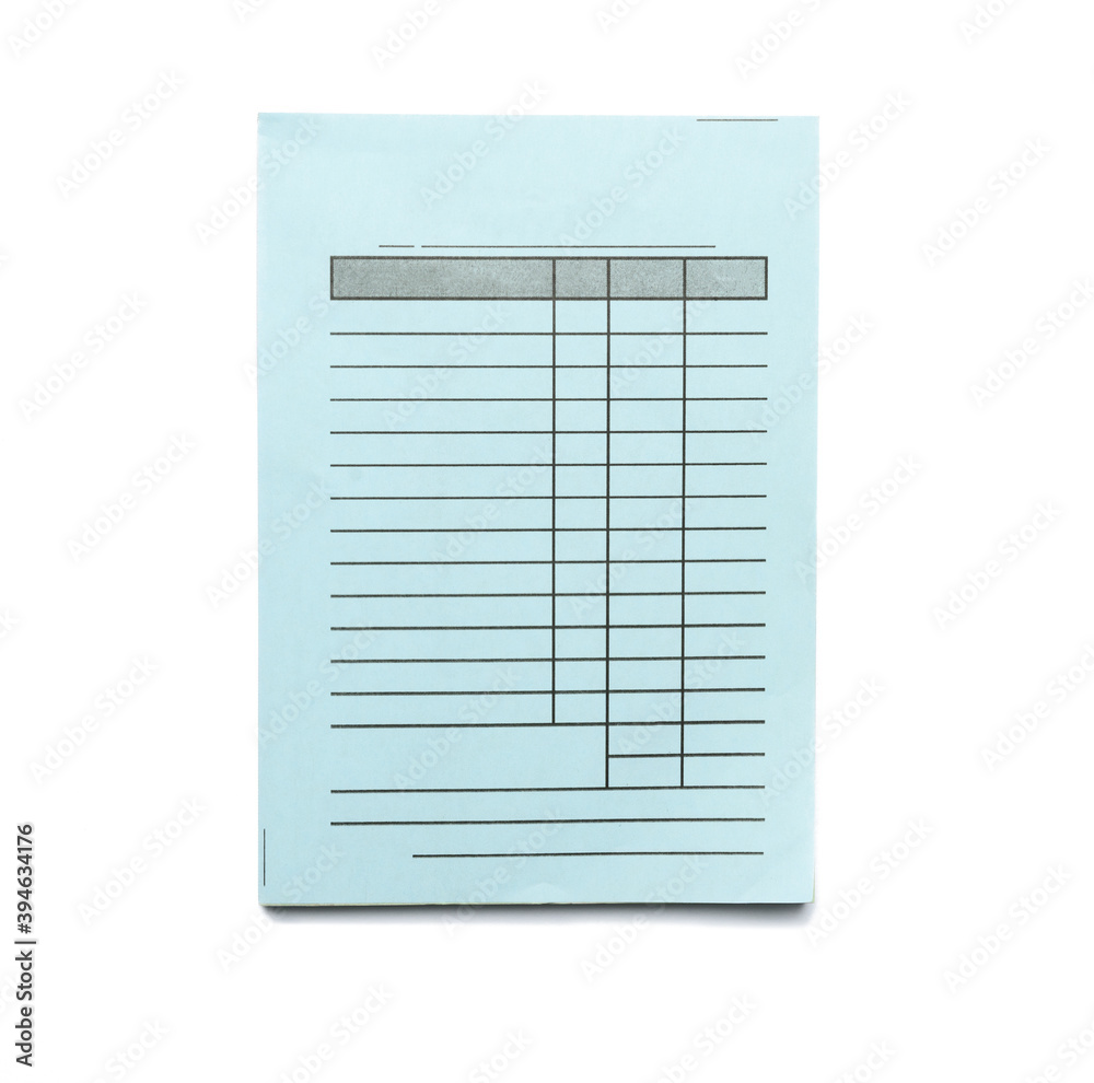stack of paper blank blue blank checks isolated on white background stack of paper blank blue blank checks isolated on white background