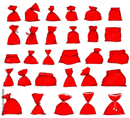 Canvas sack vector canvas bag illustration christmas santa claus red bag