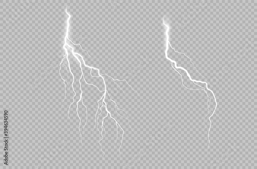 Canvas Print Realistic collection with lightning thunderstorm on transparent background
