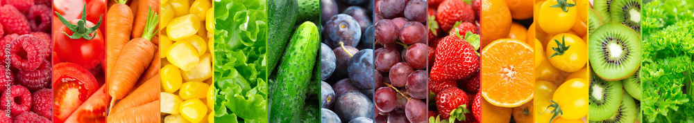 Background of fruits, vegetables and berries. Fresh food. Healthy food