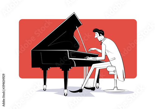 Wallpaper Mural Pianist sits at the piano and plays music. Sketch illustration