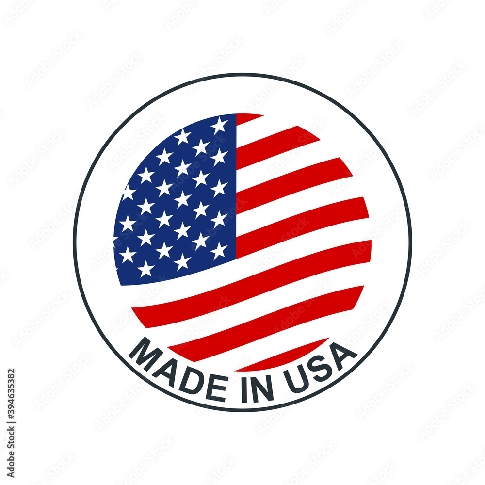 Made in USA icon, circle badge, stamp or label with American flag. Vector illustration. Made in USA icon, circle badge, stamp or label with American flag. Vector illustration.