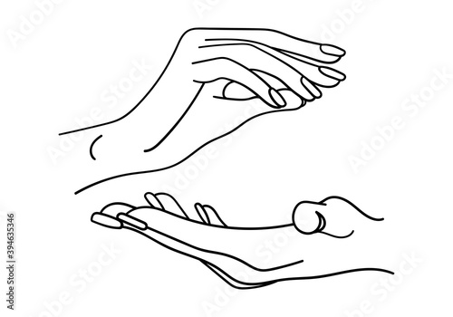 Two hands outline sketch. Female protecting hands. Vector illustration.