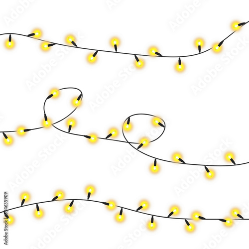 Christmas lights isolated realistic design elements. Glowing garlands. Vector illustration.