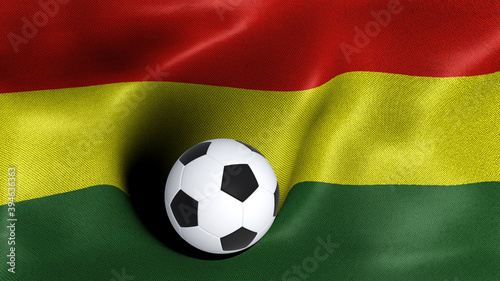 3D rendering of the flag of Bolivia with a soccer ball