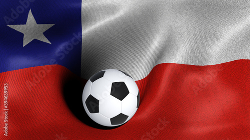 3D rendering of the flag of Chile with a soccer ball