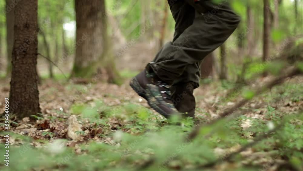 epic shot camouflage man goes through beautiful mountain forest valley epic shot camouflage man goes through beautiful mountain forest valley