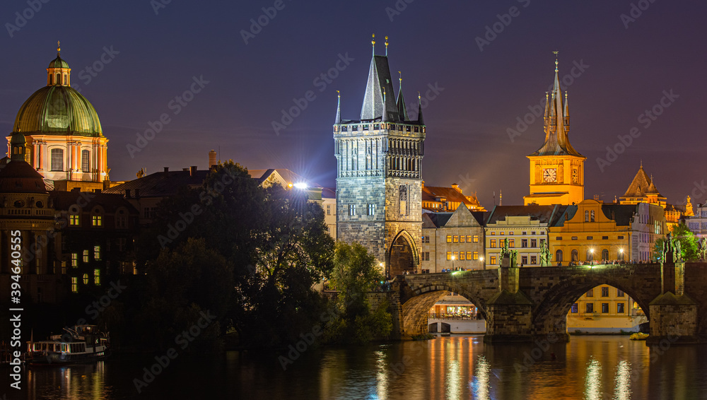 Fototapeta premium Scenic view of bridges on the Vltava river and historical center of Prague,buildings and landmarks of old town,Prague,Czech Rapublic