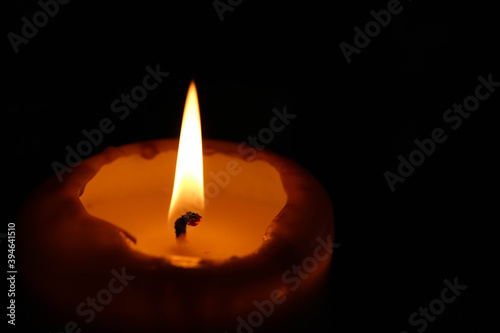 horizontal wallpaper background burning candle in the dark close up