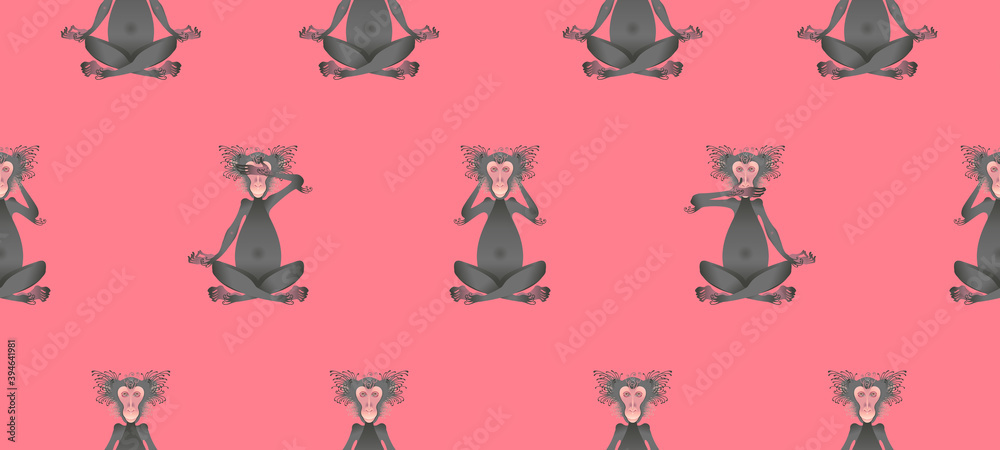 The stylized image of monkeys in the lotus position. Japanese macaque. Seamless pattern. Vector graphics The stylized image of monkeys in the lotus position. Japanese macaque. Seamless pattern. Vector graphics
