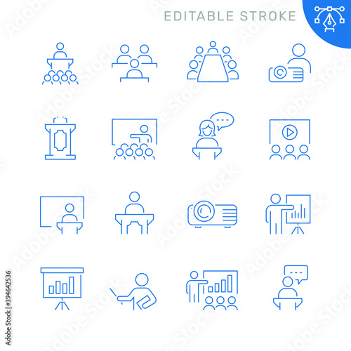 Business presentation related icons. Editable stroke. Thin vector icon set