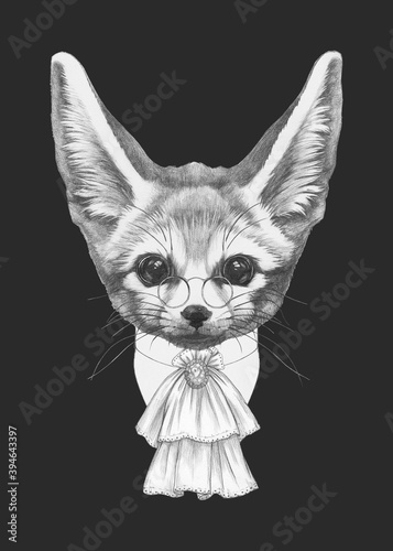 Portrait of Aristocrat Fennec Fox. Hand-drawn illustration.