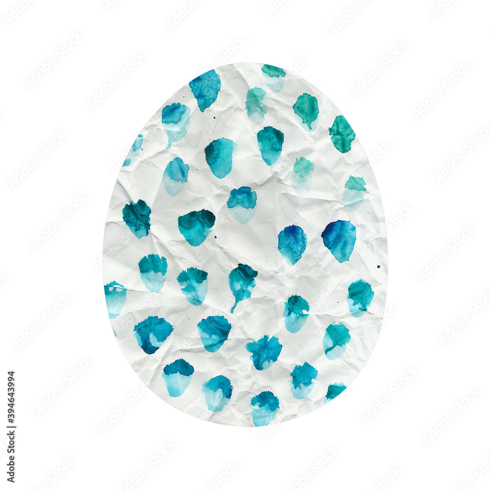 Isolated watercolor illustration of egg from white crumpled paper and blue brushstrokes. Hand drawn element to Easter Day. Greeting card template. Good for wrapping paper, design print, invitation. Isolated watercolor illustration of egg from white crumpled paper and blue brushstrokes. Hand drawn element to Easter Day. Greeting card template. Good for wrapping paper, design print, invitation.