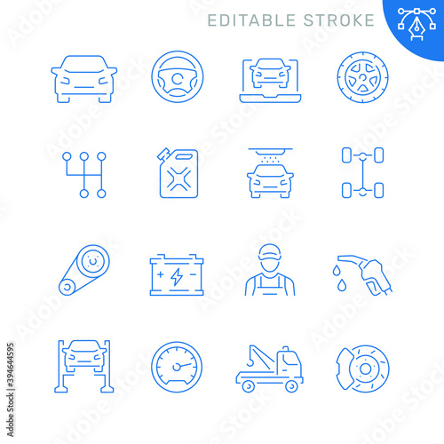 Car service related icons. Editable stroke. Thin vector icon set