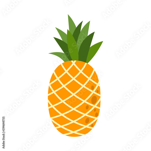 Pineapple. Illustration of pineapple fruit with isolated cartoon style on white. whole fresh, ripe pineapple, side view