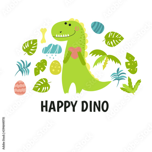 Greeting card with cartoon dinosaur.