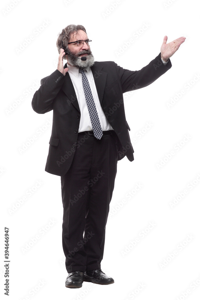 business man with a headset. isolated on a white business man with a headset. isolated on a white