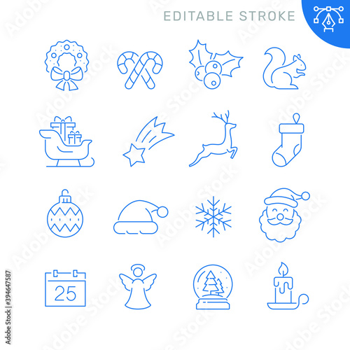 Christmas related icons. Editable stroke. Thin vector icon set