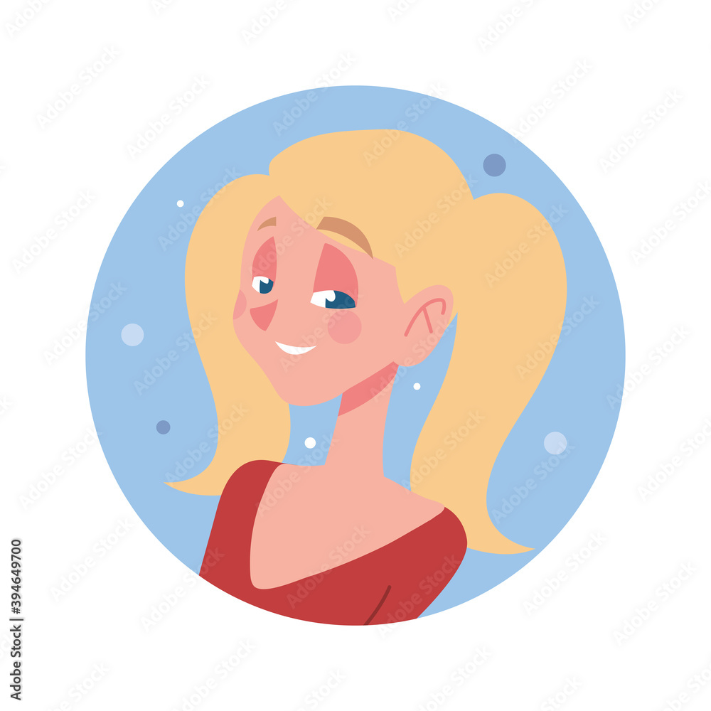 blonde girl character avatar in cartoon flat style round icon