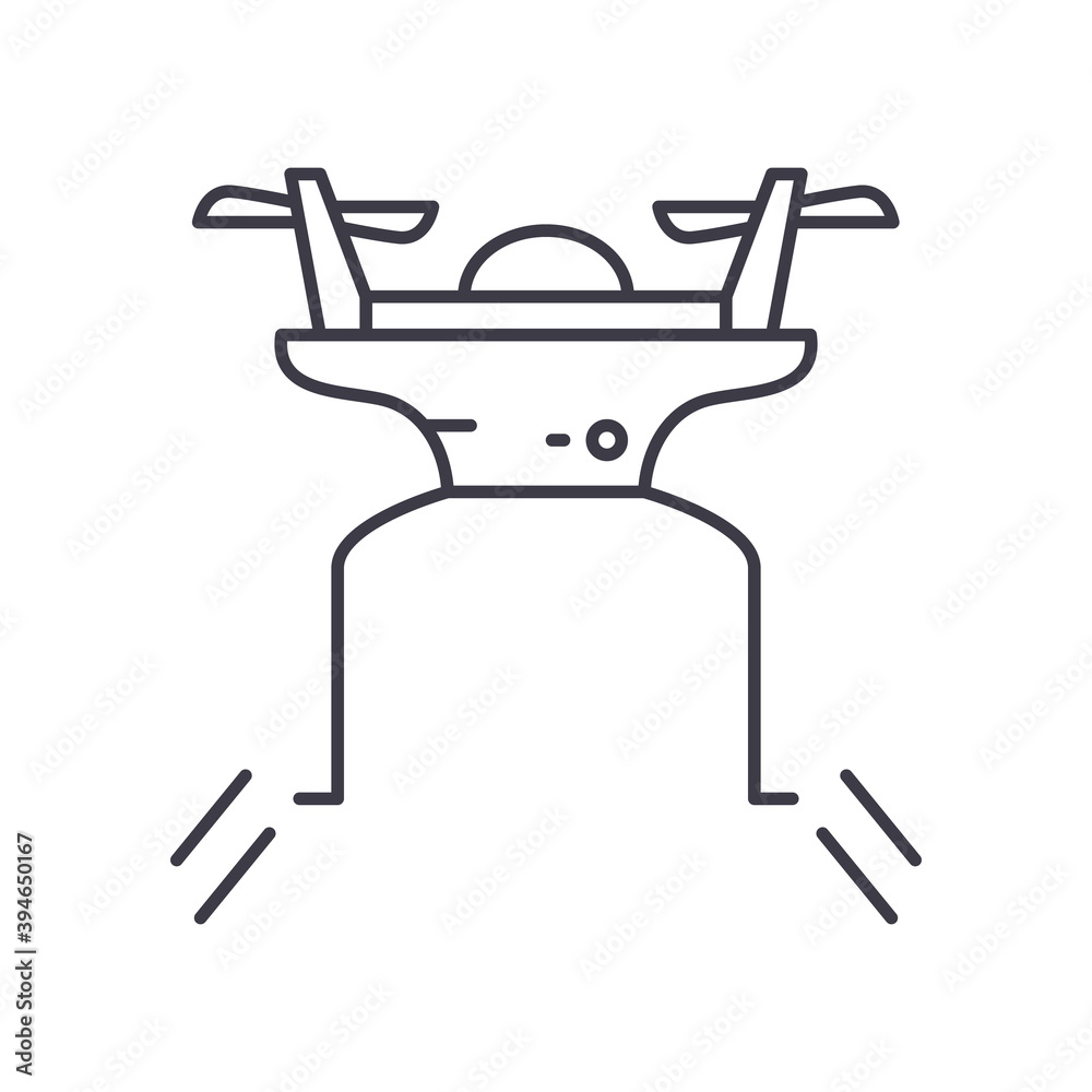 Drone flight icon, linear isolated illustration, thin line vector, web design sign, outline concept symbol with editable stroke on white background. Drone flight icon, linear isolated illustration, thin line vector, web design sign, outline concept symbol with editable stroke on white background.