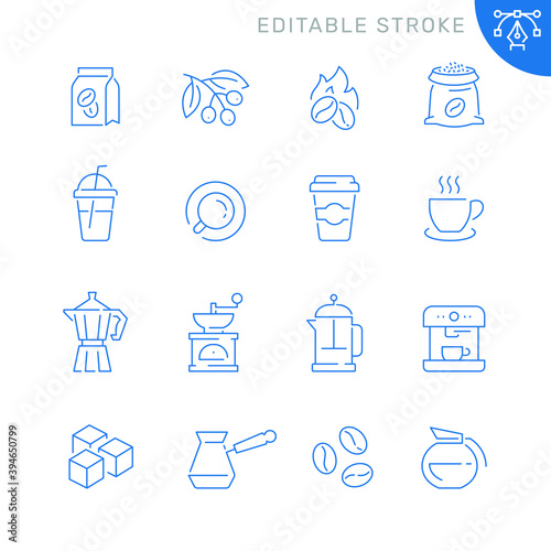 Coffee related icons. Editable stroke. Thin vector icon set