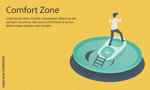 man exit from comfort zone, challenges fear,Self improvement, aspiration find success and opportunities,Vector illustration.