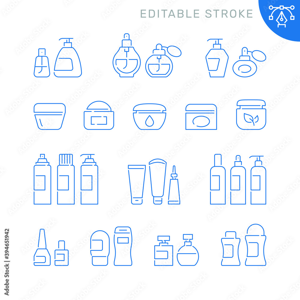 Cosmetic bottles related icons. Editable stroke. Thin vector icon set Cosmetic bottles related icons. Editable stroke. Thin vector icon set