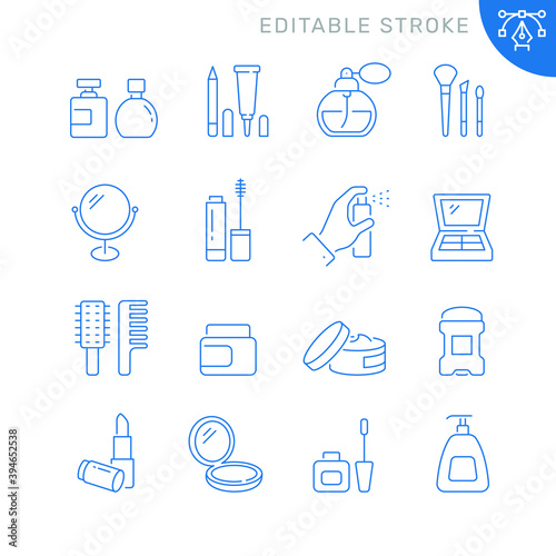 Cosmetics related icons. Editable stroke. Thin vector icon set