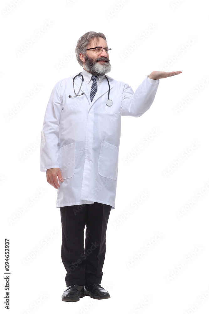 friendly doctor giving a thumbs up. isolated on a white friendly doctor giving a thumbs up. isolated on a white