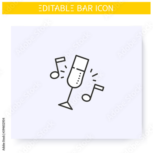 Bar party line icon. Celebration, event, alcohol party. Champagne glass. Restaurant, night club music. Cocktail party and drinking establishment concept. Isolated vector illustration. Editable stroke 