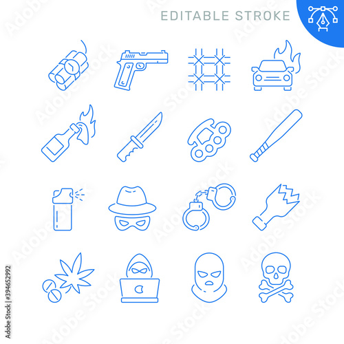 Crime related icons. Editable stroke. Thin vector icon set
