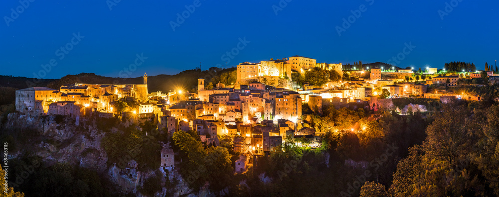 Aerial view of Sorano, a town in the province of Grosseto, southern Tuscany, Italy
