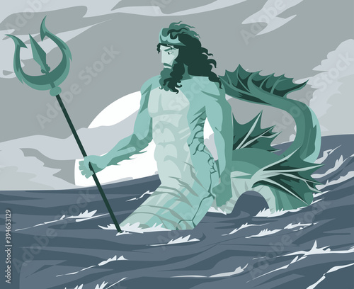 triton god of the sea in a wave